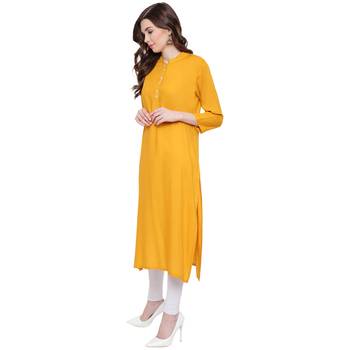 Mustard plain Rayon kurtis 2