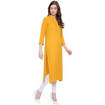 Mustard plain Rayon kurtis 3