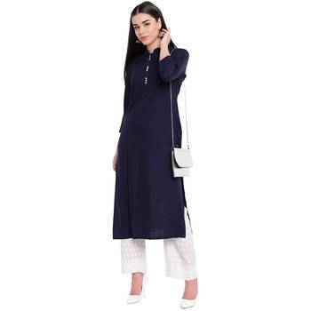 Navy plain Rayon kurtis 5