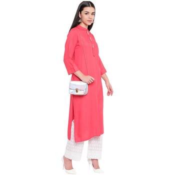 Pink plain Rayon kurtis 5