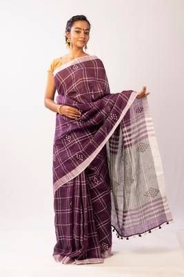 Purple Linen woven  Bengal  Handloom  saree with blouse 1
