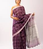 Purple Linen woven  Bengal  Handloom  saree with blouse