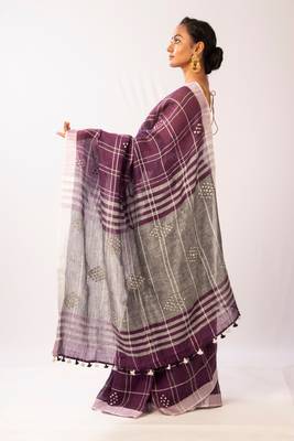 Purple Linen woven  Bengal  Handloom  saree with blouse 2