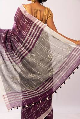 Purple Linen woven  Bengal  Handloom  saree with blouse 4
