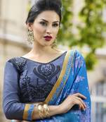 blue printed brasso saree with blouse