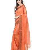 orange printed linen saree with blouse