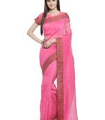 pink printed linen saree with blouse