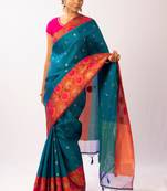 Blue Woven Banarasi Cotton Silk saree with Blouse