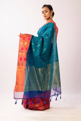 Blue Woven Banarasi Cotton Silk saree with Blouse 2