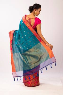Blue Woven Banarasi Cotton Silk saree with Blouse 3