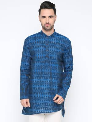 Blue Printed Cotton Men Kurta  1