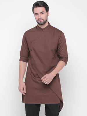 Brown Plain Cotton Men Kurta  1