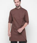 Brown Plain Cotton Men Kurta 