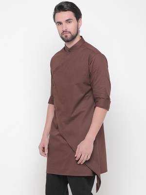 Brown Plain Cotton Men Kurta  2