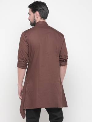 Brown Plain Cotton Men Kurta  3