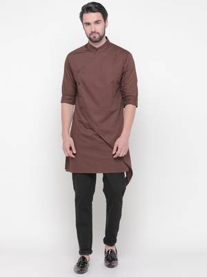 Brown Plain Cotton Men Kurta  4