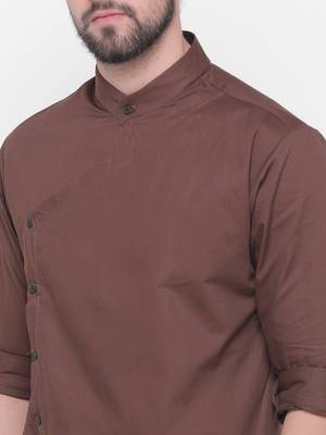 Brown Plain Cotton Men Kurta  5