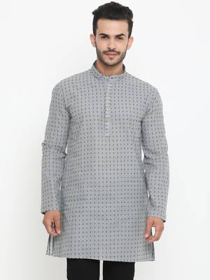 Grey Printed Cotton Men Kurta  1