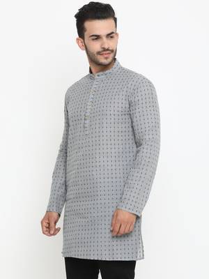 Grey Printed Cotton Men Kurta  2