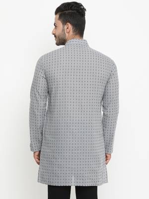 Grey Printed Cotton Men Kurta  3