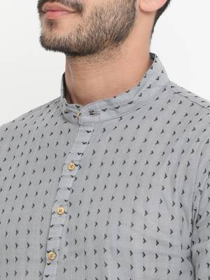 Grey Printed Cotton Men Kurta  5