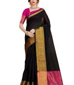 Black plain chanderi silk saree with blouse