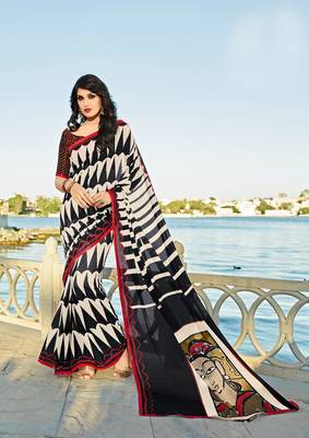 multicolor printed georgette saree with blouse 1