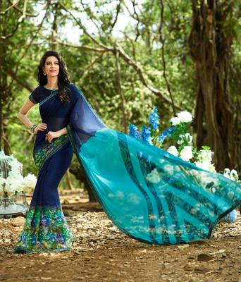 multicolor printed georgette saree with blouse 2