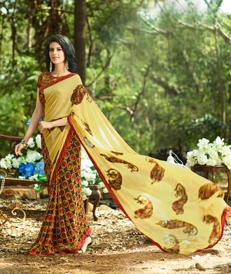 multicolor printed georgette saree with blouse 2