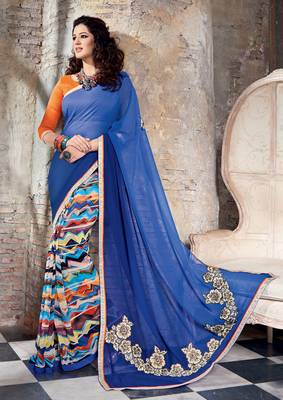 multicolor embroidered georgette saree with blouse 2