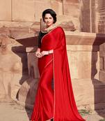 red plain satin saree with blouse