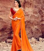 orange plain satin saree with blouse