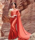 red plain satin saree with blouse