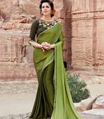 olive plain satin saree with blouse
