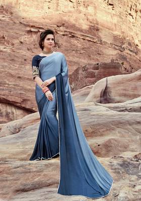 multicolor plain satin saree with blouse 1
