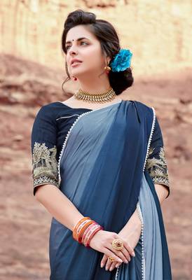 multicolor plain satin saree with blouse 2