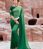 green plain satin saree with blouse