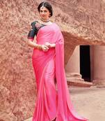 pink plain satin saree with blouse