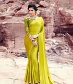 green plain satin saree with blouse
