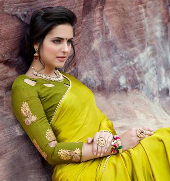 green plain satin saree with blouse 2