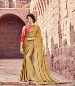 beige plain satin saree with blouse