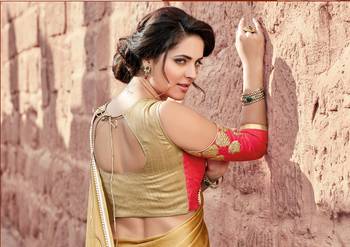 beige plain satin saree with blouse 2