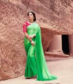 green plain satin saree with blouse