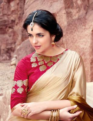 multicolor plain satin saree with blouse 2