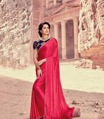 peach plain satin saree with blouse