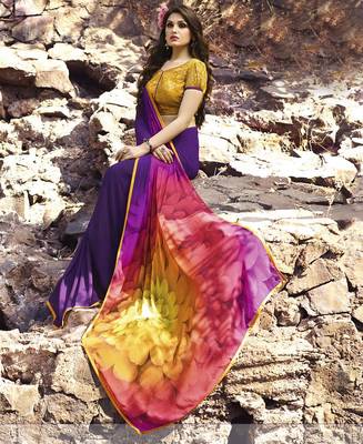 multicolor printed georgette saree with blouse 2