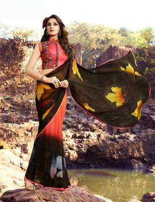 multicolor printed georgette saree with blouse 1