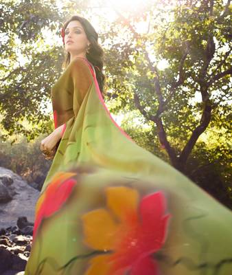 multicolor printed georgette saree with blouse 2