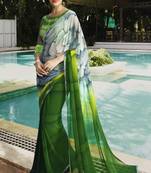 green printed georgette saree with blouse