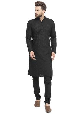 Black Cotton Chikankari Kurta Pajama 1